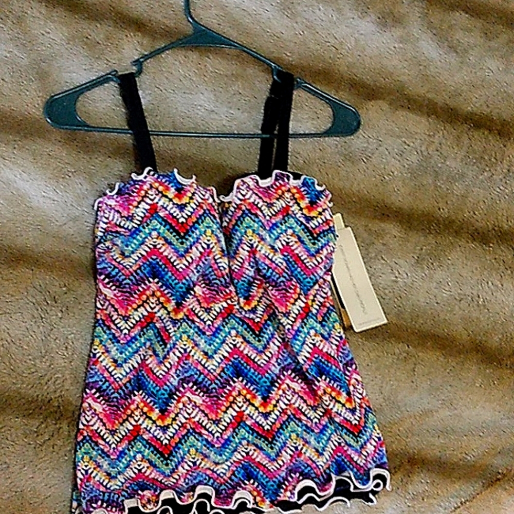 Swim top..multi color..Brand New  D Cup..rufflesd on bottom..super cute